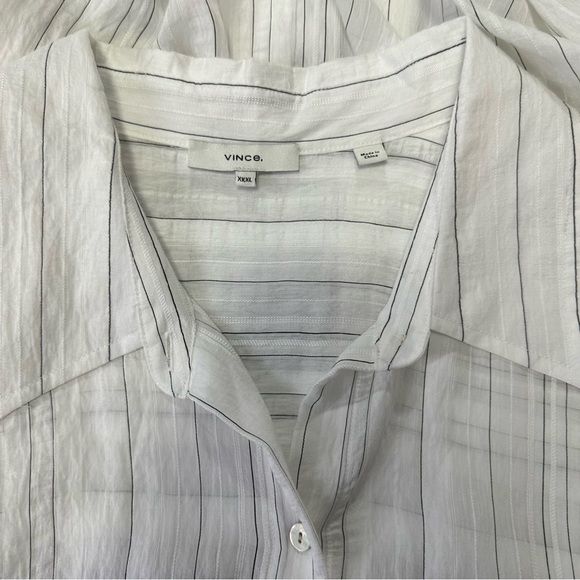 Vince White Sheer Textured Stripe Buttoned Boxy Shirt Top Size XXL NWOT! - Picture 10 of 13